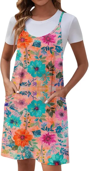 hlysgo Sundresses for Women 2025 Summer Sleeveless Spaghetti Straps Mini Dress Trendy Floral Print Casual Boho Beach Dresses