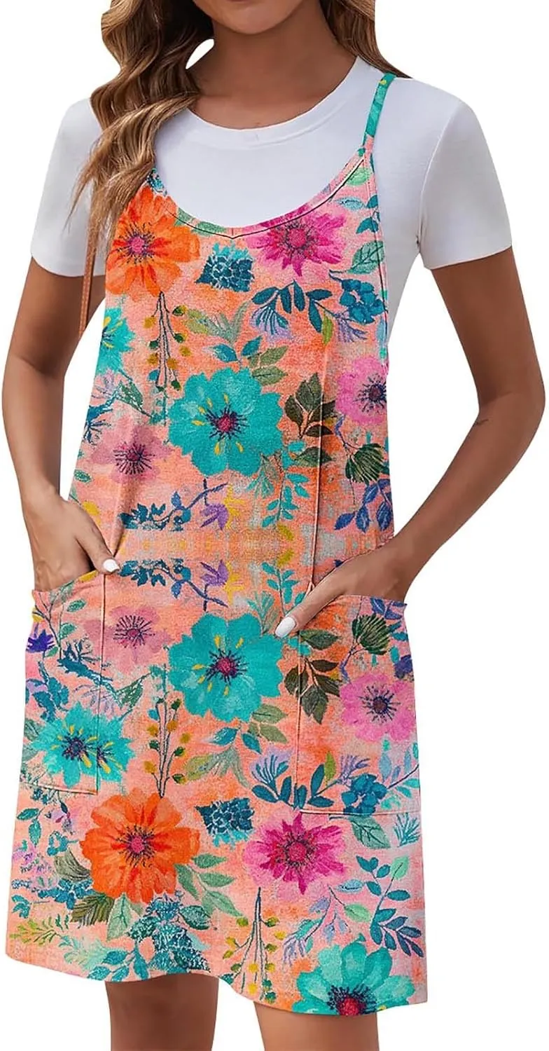 hlysgo Sundresses for Women 2025 Summer Sleeveless Spaghetti Straps Mini Dress Trendy Floral Print Casual Boho Beach Dresses