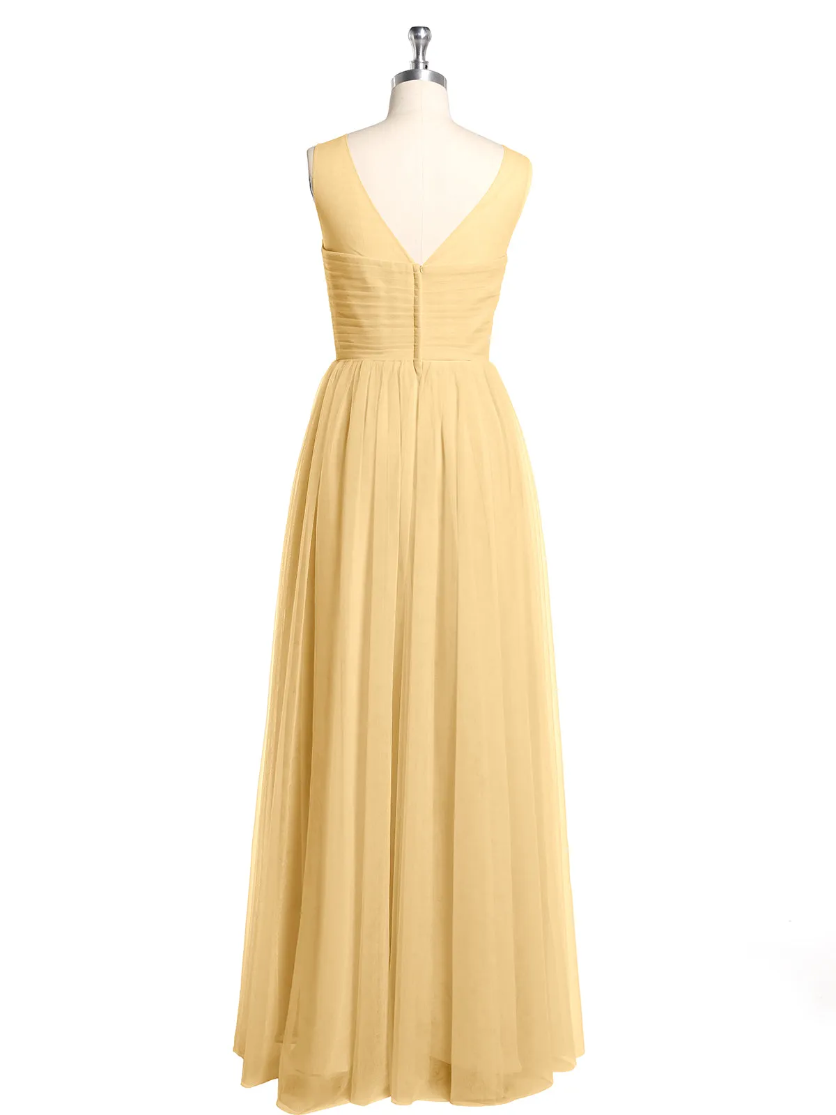 Illusion Neck Cross Tulle Bridesmaid Dresses-Gold Plus Size
