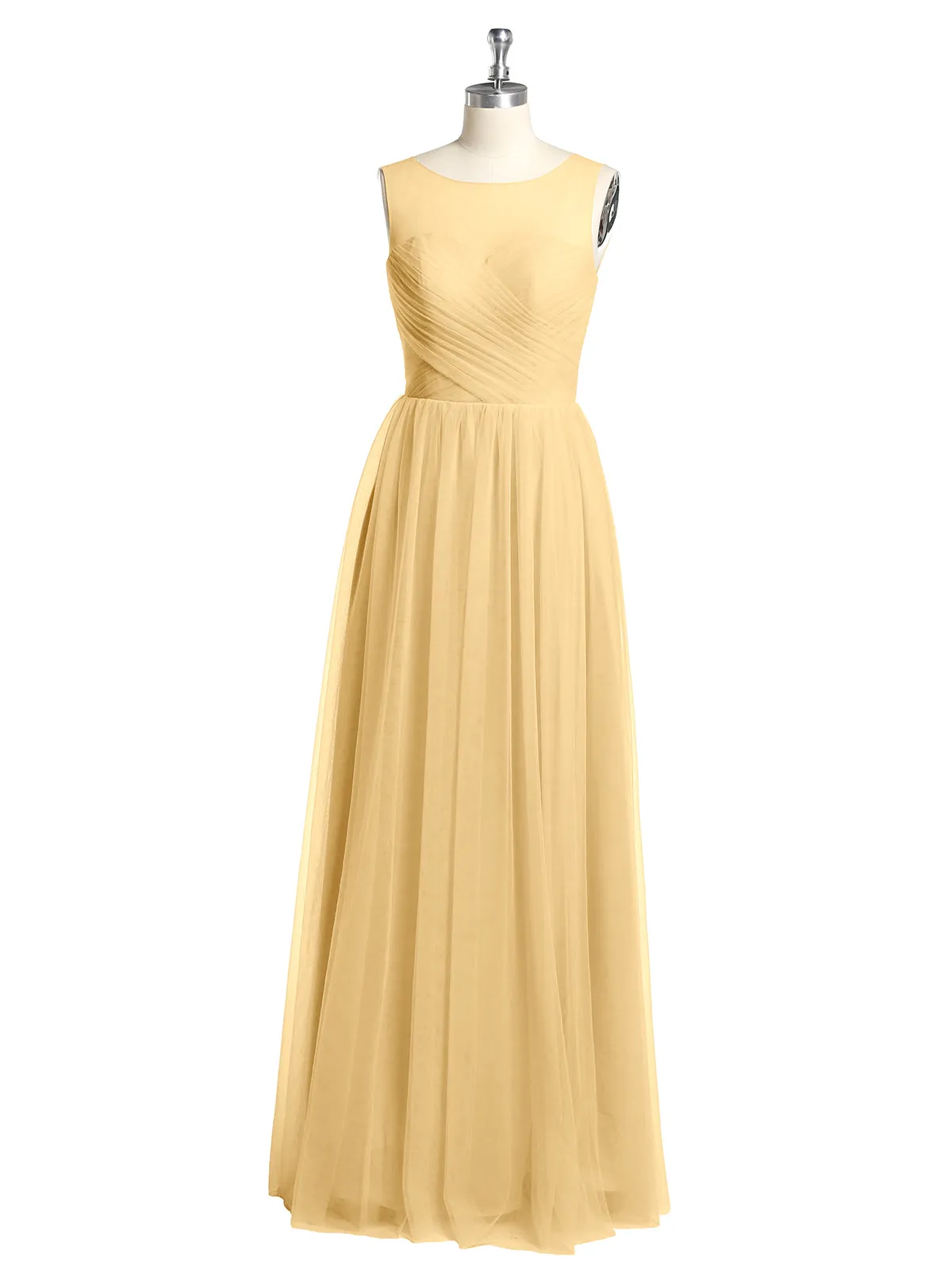 Illusion Neck Cross Tulle Bridesmaid Dresses-Gold Plus Size