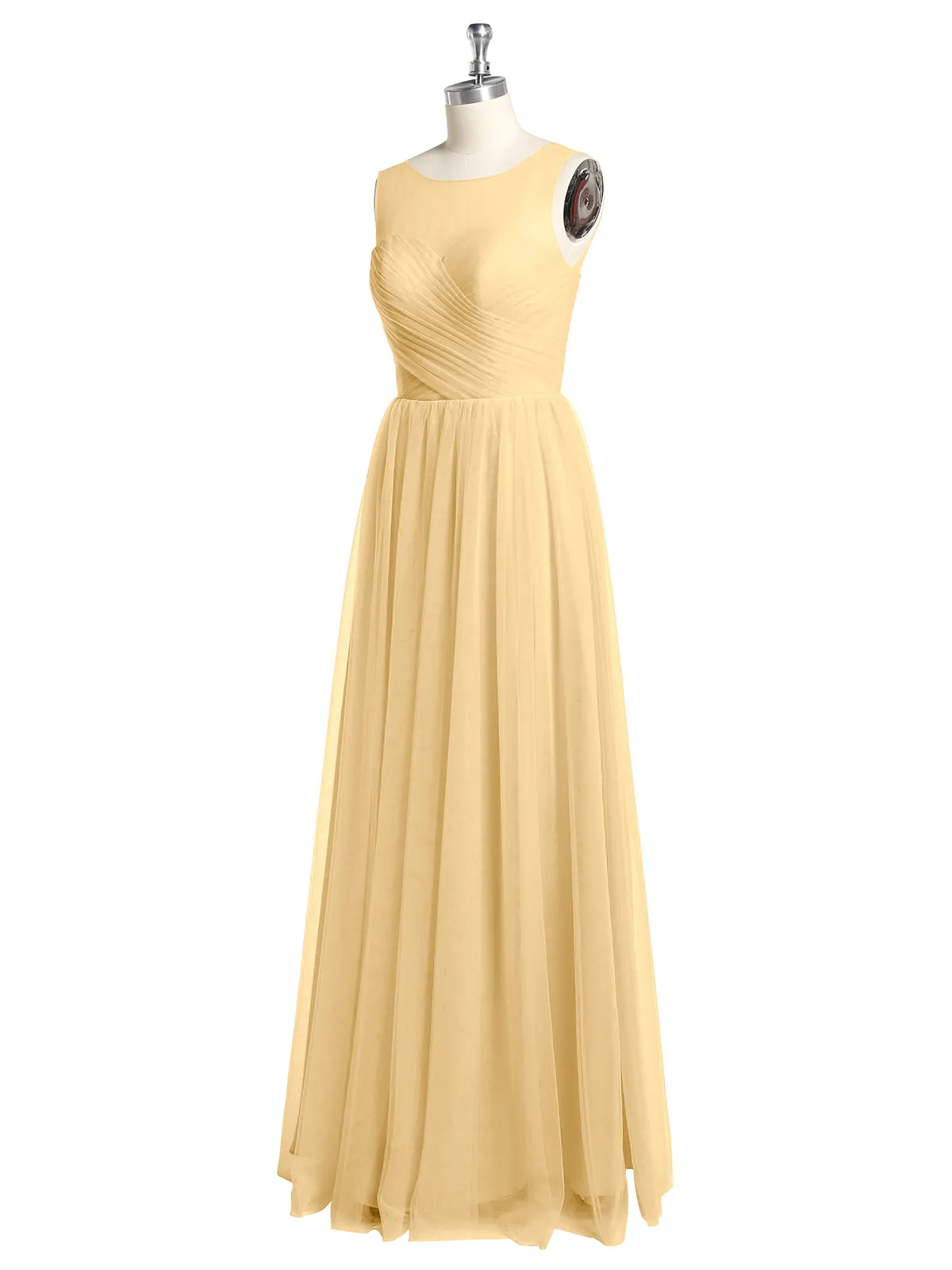 Illusion Neck Cross Tulle Bridesmaid Dresses-Gold Plus Size