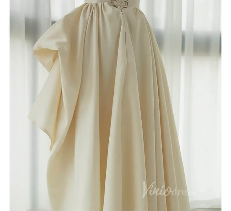 Ivory Spaghetti Strap Prom Dresses Satin Tea-Length Dress AD1084