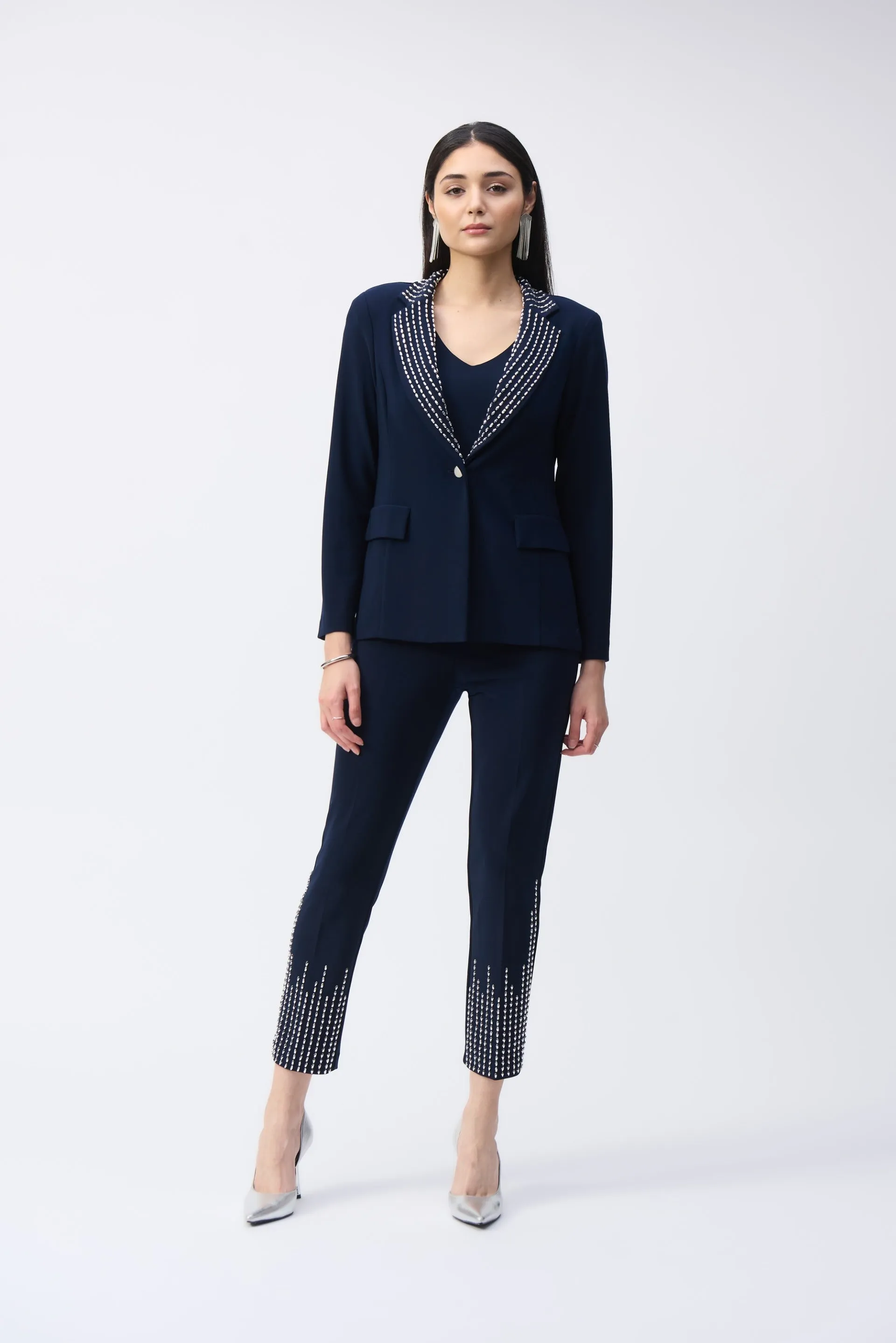 Joseph Ribkoff Midnight Blue Embellished Fitted Blazer Style 243731