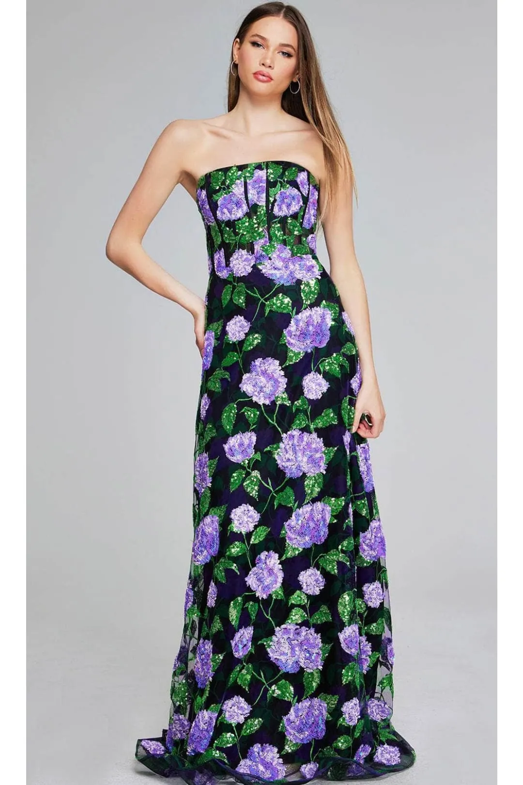 Jovani 39116 Floral Sequin Evening Gown