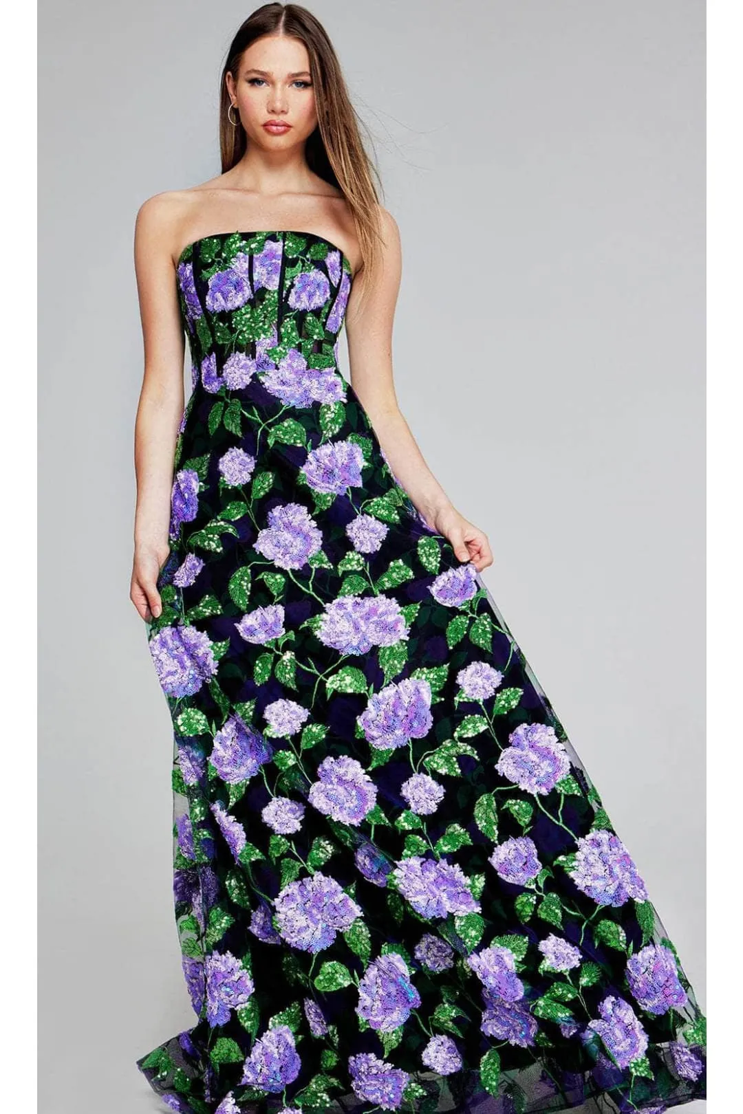Jovani 39116 Floral Sequin Evening Gown