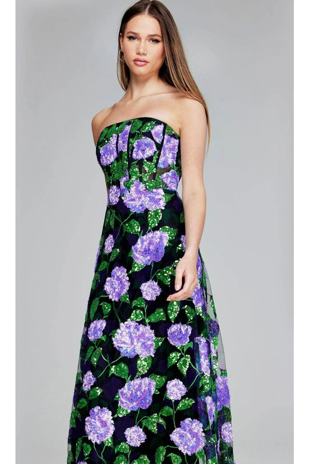Jovani 39116 Floral Sequin Evening Gown