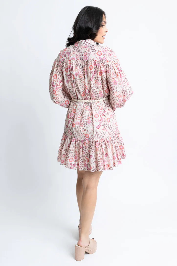 Karlie - Floral Paris Button Down Dress - Pink