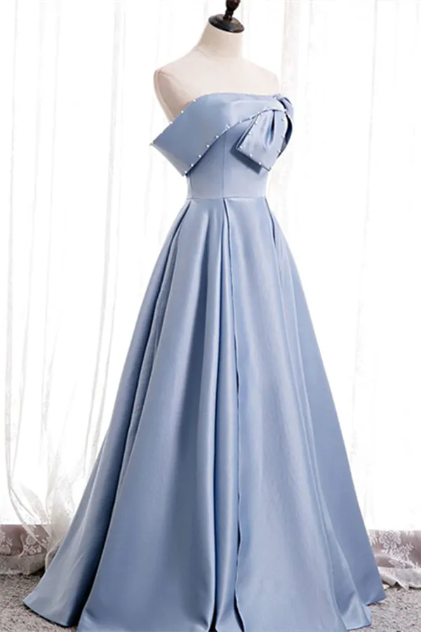 Kateprom Chic A line Off the shoulder Beaded Floor Length Prom Dress Satin Evening Dress KPP1510