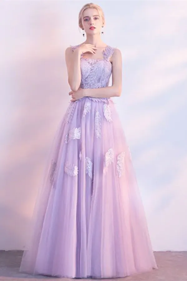 Kateprom Chic Lilac Prom Dress A line Applique Modest Long Prom Dress Evening Dress KPP1613