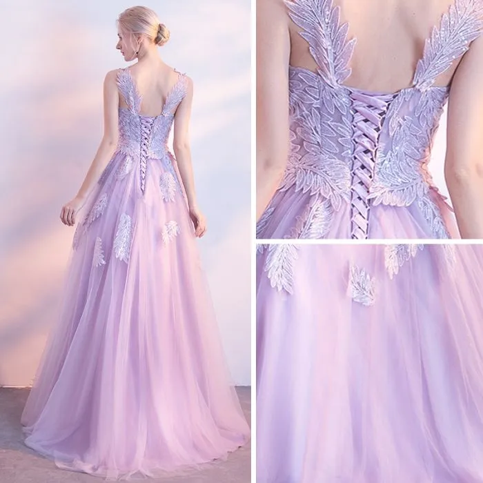 Kateprom Chic Lilac Prom Dress A line Applique Modest Long Prom Dress Evening Dress KPP1613