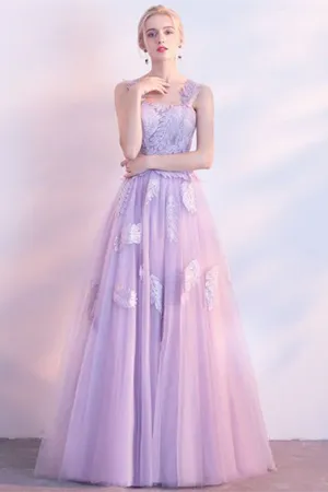 Kateprom Chic Lilac Prom Dress A line Applique Modest Long Prom Dress Evening Dress KPP1613