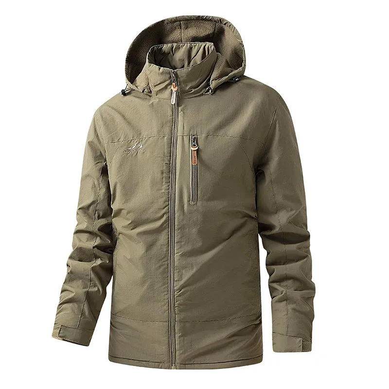 KOZY™ 2025 Thicken Windbreaker Fleece Lined Jacket Men Outdoor Hiking Trekking Jacket Winter Warm Hooded Jacket Men's Waterproof Coats