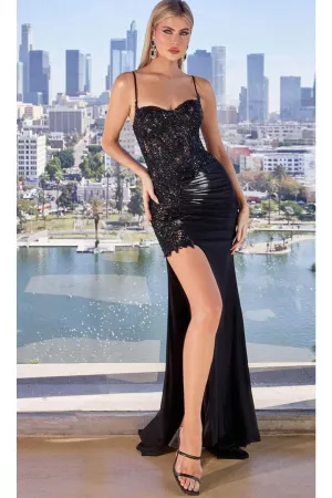 Ladivine CD831 Beaded Spaghetti Strap Formal Gown