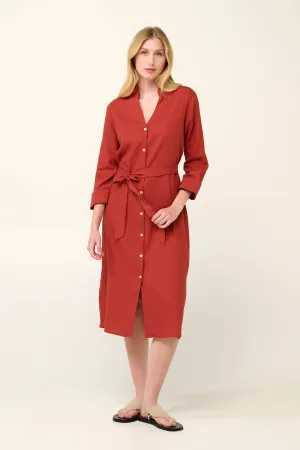Linen Button Down Summer Dress in Red Chili By Vamp - S-2XL( )