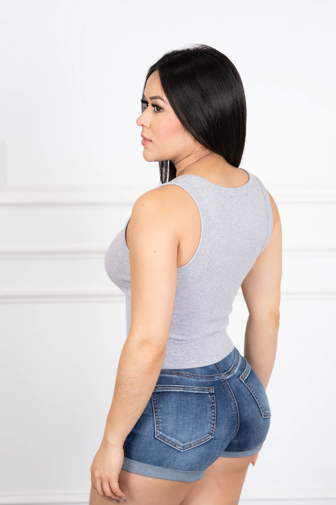 Marimar - Gray Sleeveless Cropped Blouse