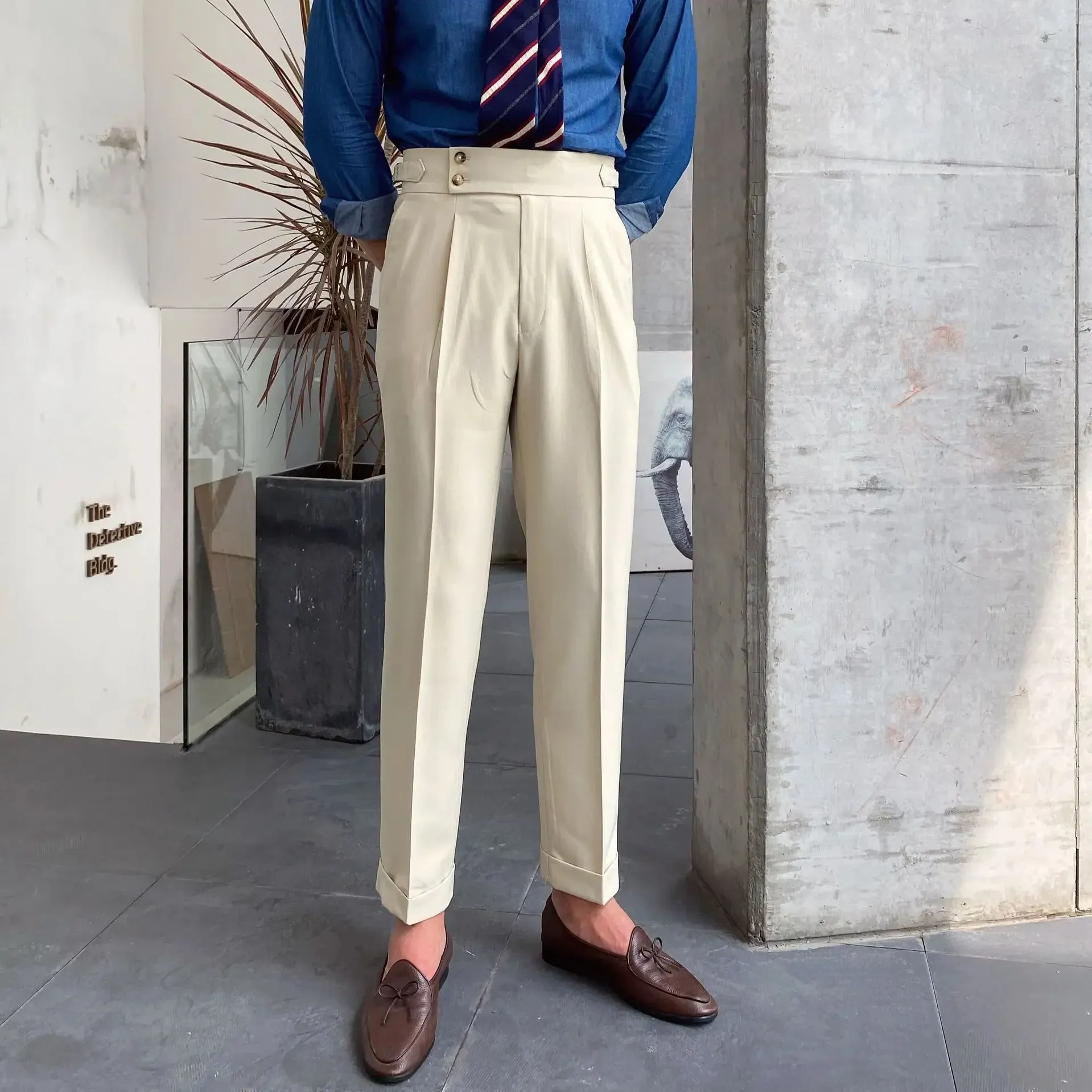 Men’s British-Style High-Waisted Trousers – Straight-Leg Casual Autumn Pants