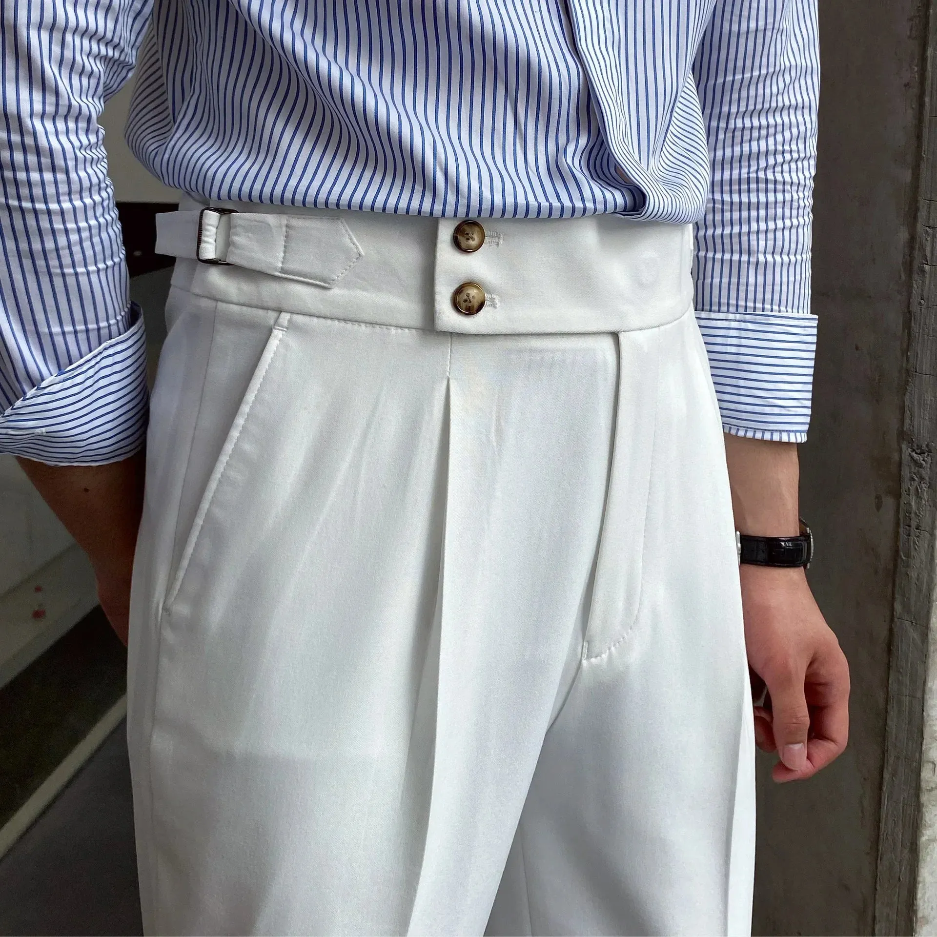 Men’s British-Style High-Waisted Trousers – Straight-Leg Casual Autumn Pants