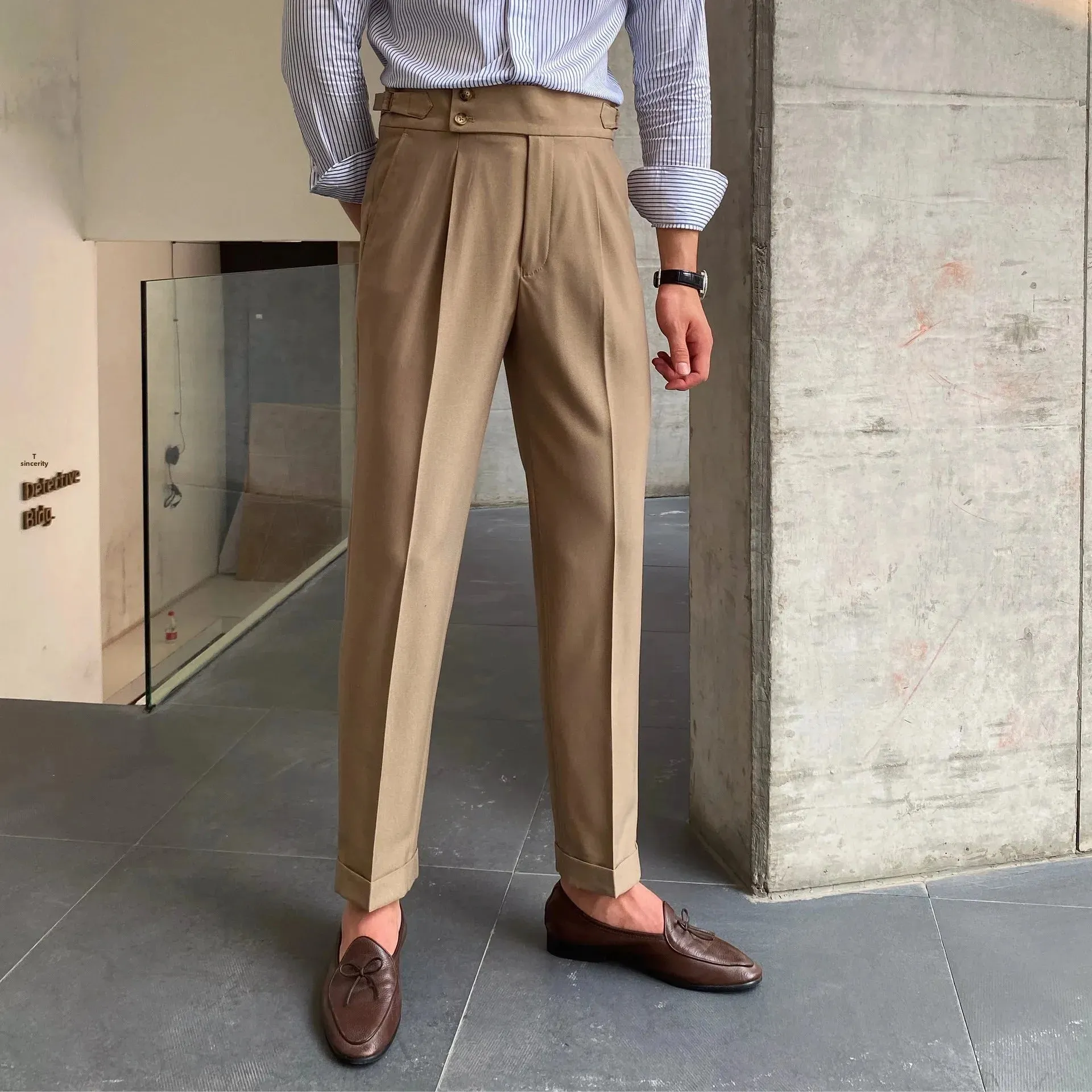 Men’s British-Style High-Waisted Trousers – Straight-Leg Casual Autumn Pants