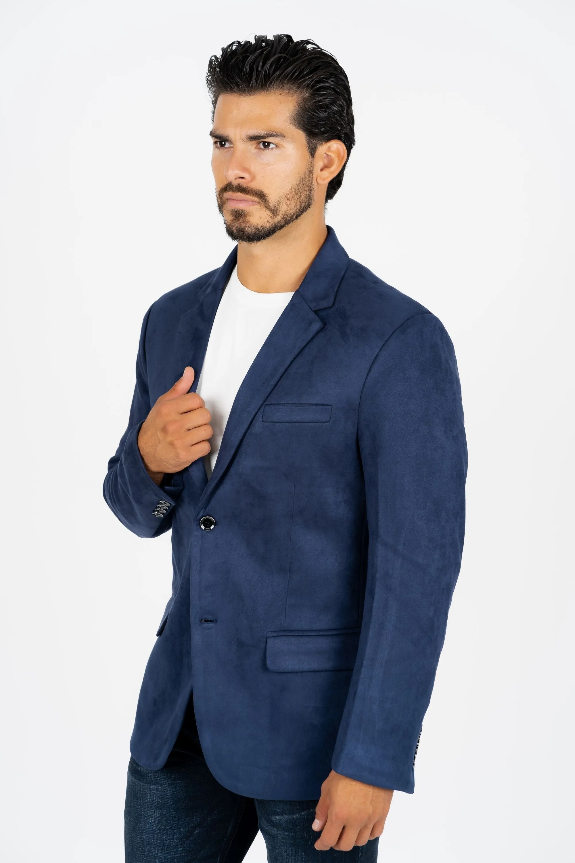 Men's Double Button Navy Faux-Suede Blazer from Platini Fashion