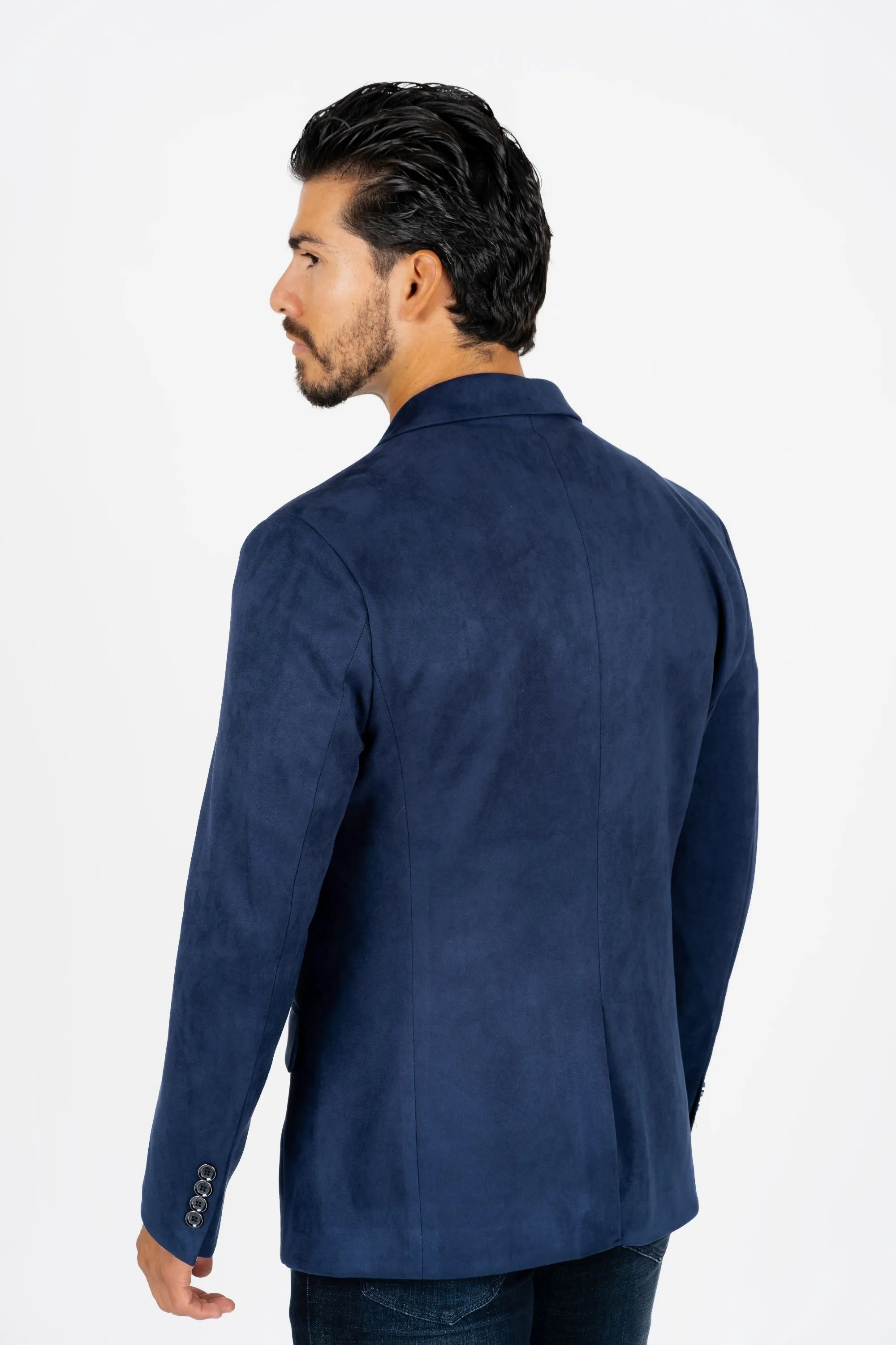 Men's Double Button Navy Faux-Suede Blazer from Platini Fashion