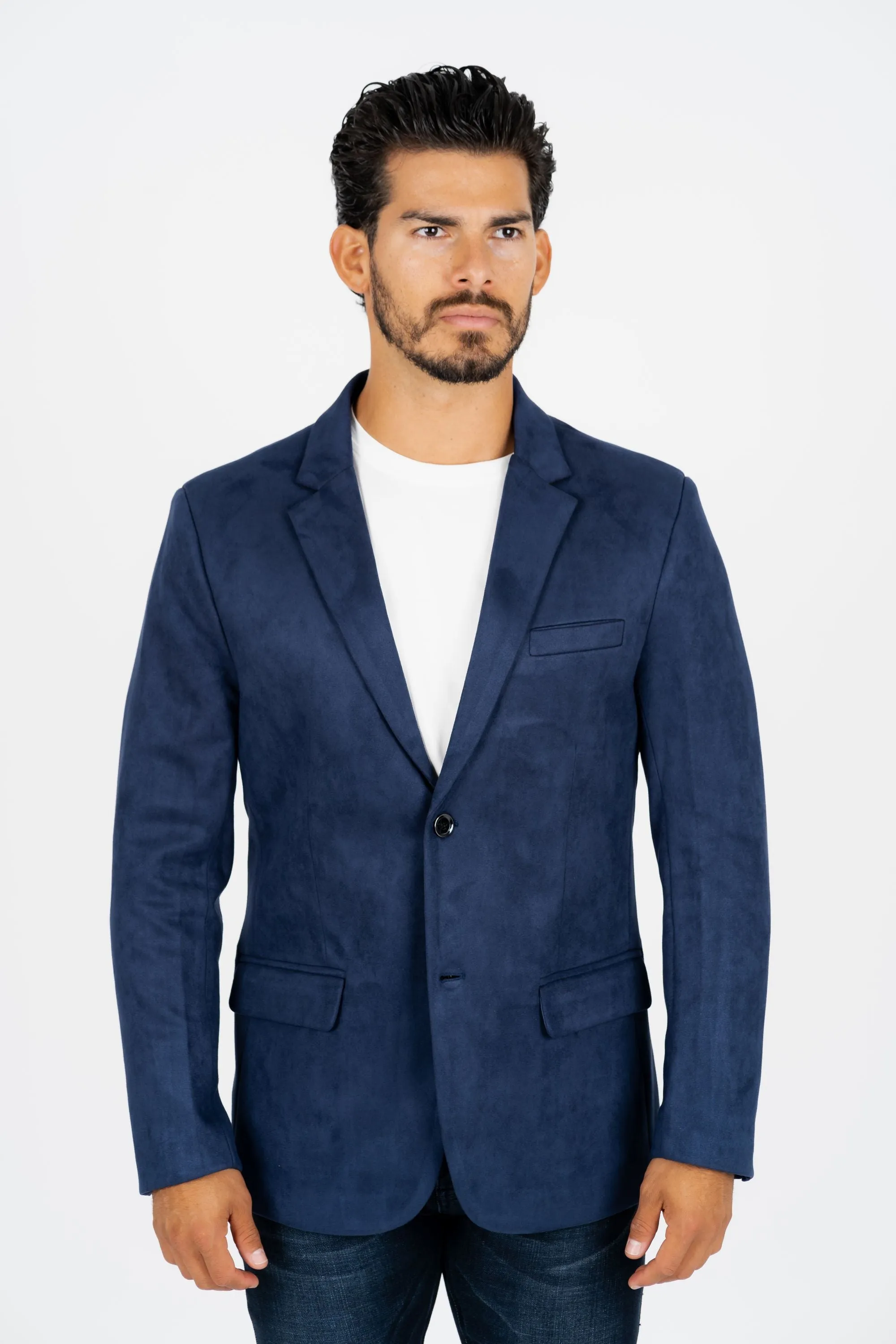 Men's Double Button Navy Faux-Suede Blazer from Platini Fashion