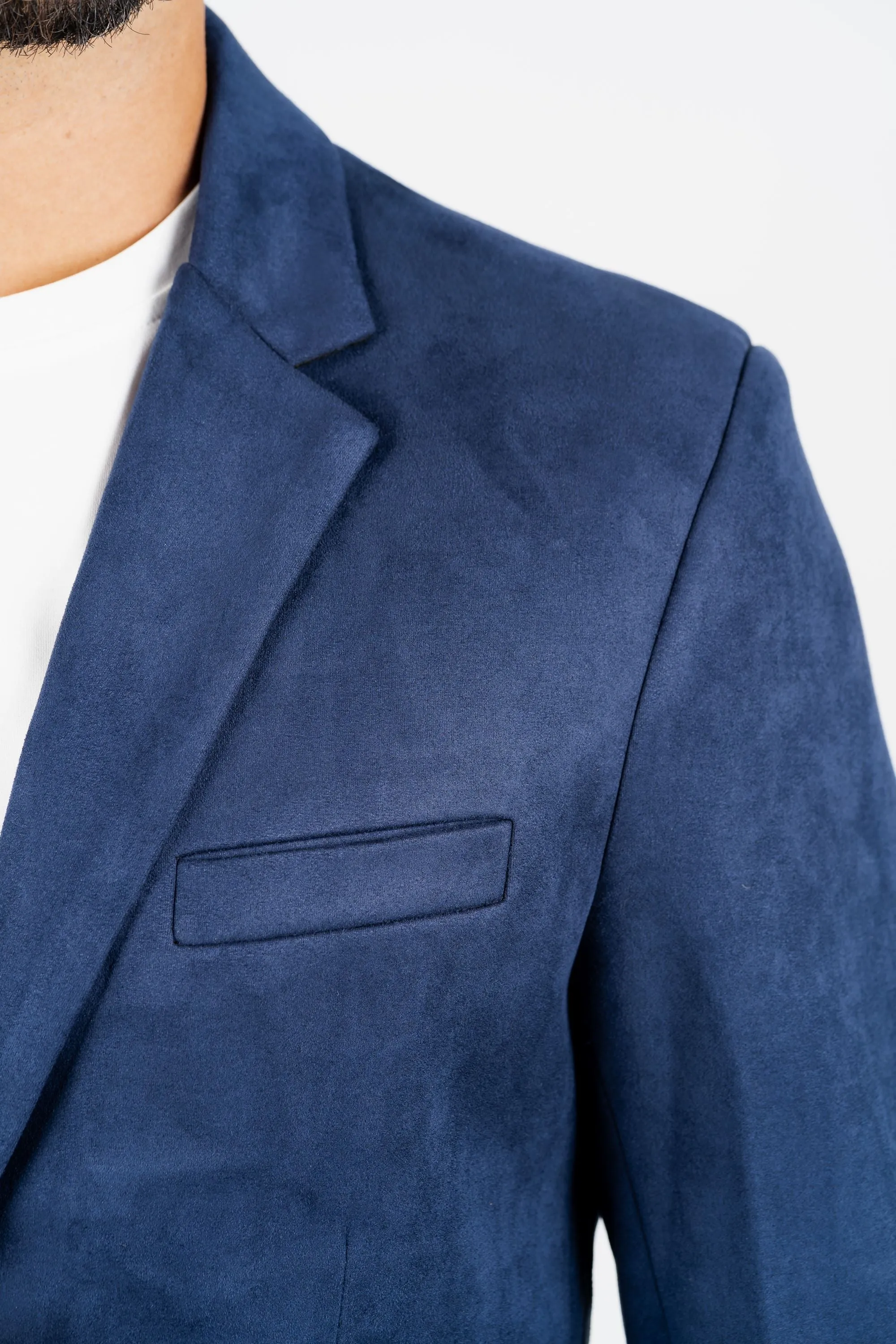 Men's Double Button Navy Faux-Suede Blazer from Platini Fashion