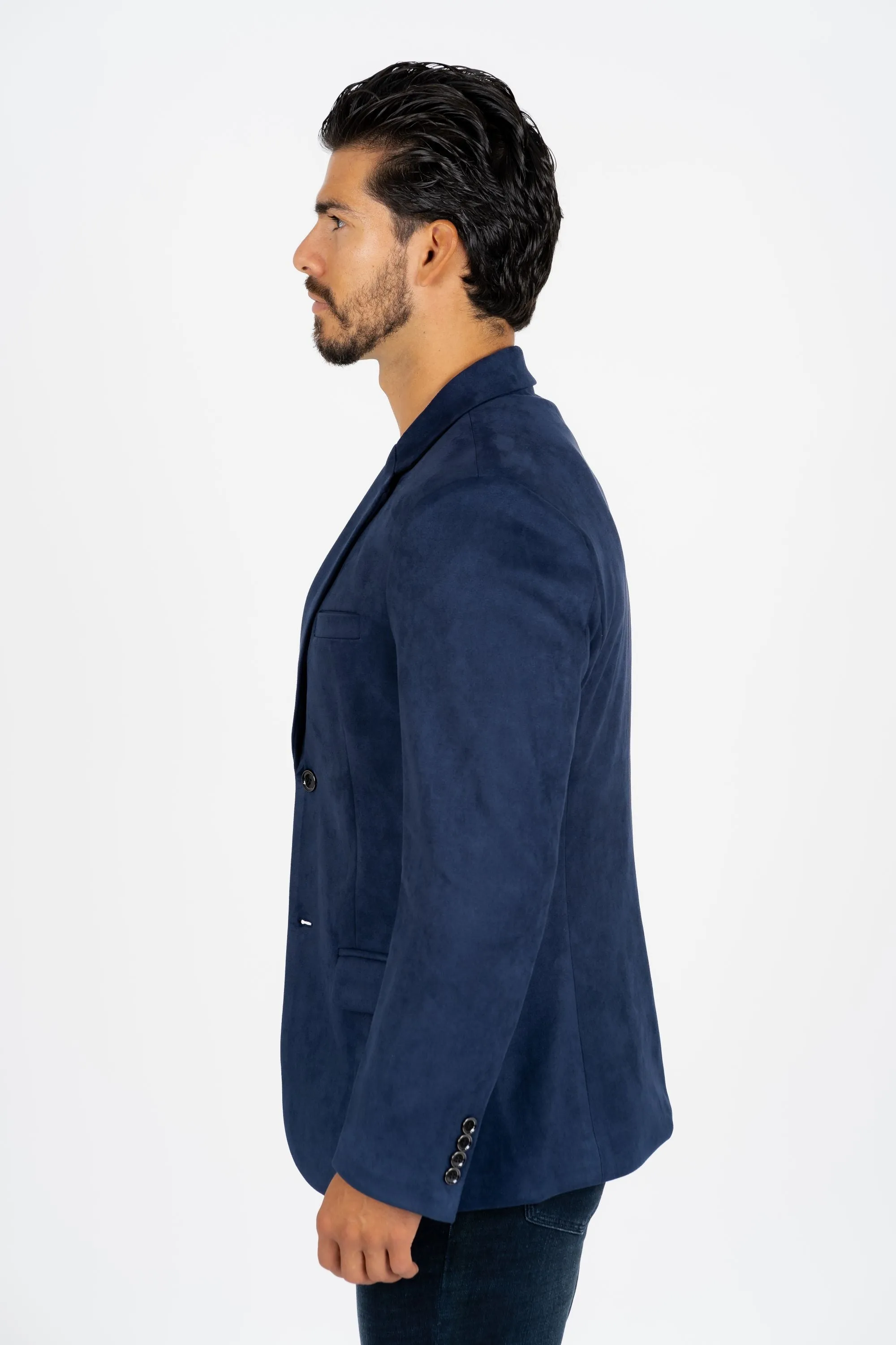 Men's Double Button Navy Faux-Suede Blazer from Platini Fashion