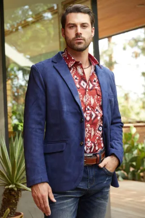 Men's Double Button Navy Faux-Suede Blazer from Platini Fashion