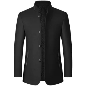 Mens Tailored Coat - Slim Fit - Stand Collar - Quilted Lining - Zip Pocket Details