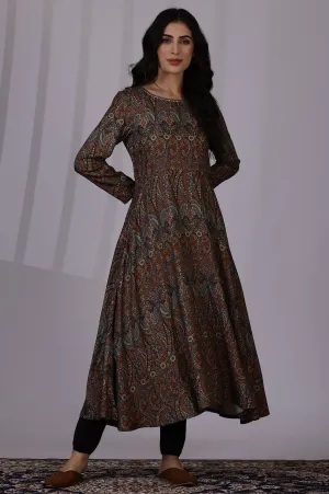 Multicolour Printed Beads Flarred Dresses