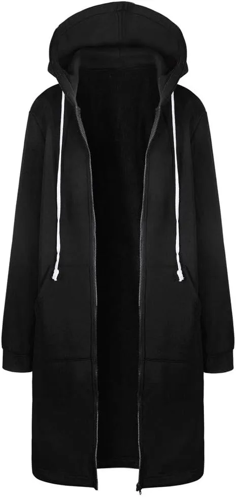 Oversized Hoodies for Women Zip Up Knee Length Tunic Sweatshirts Fall Casual Long Sleeve Hooded Jackets with Pockets