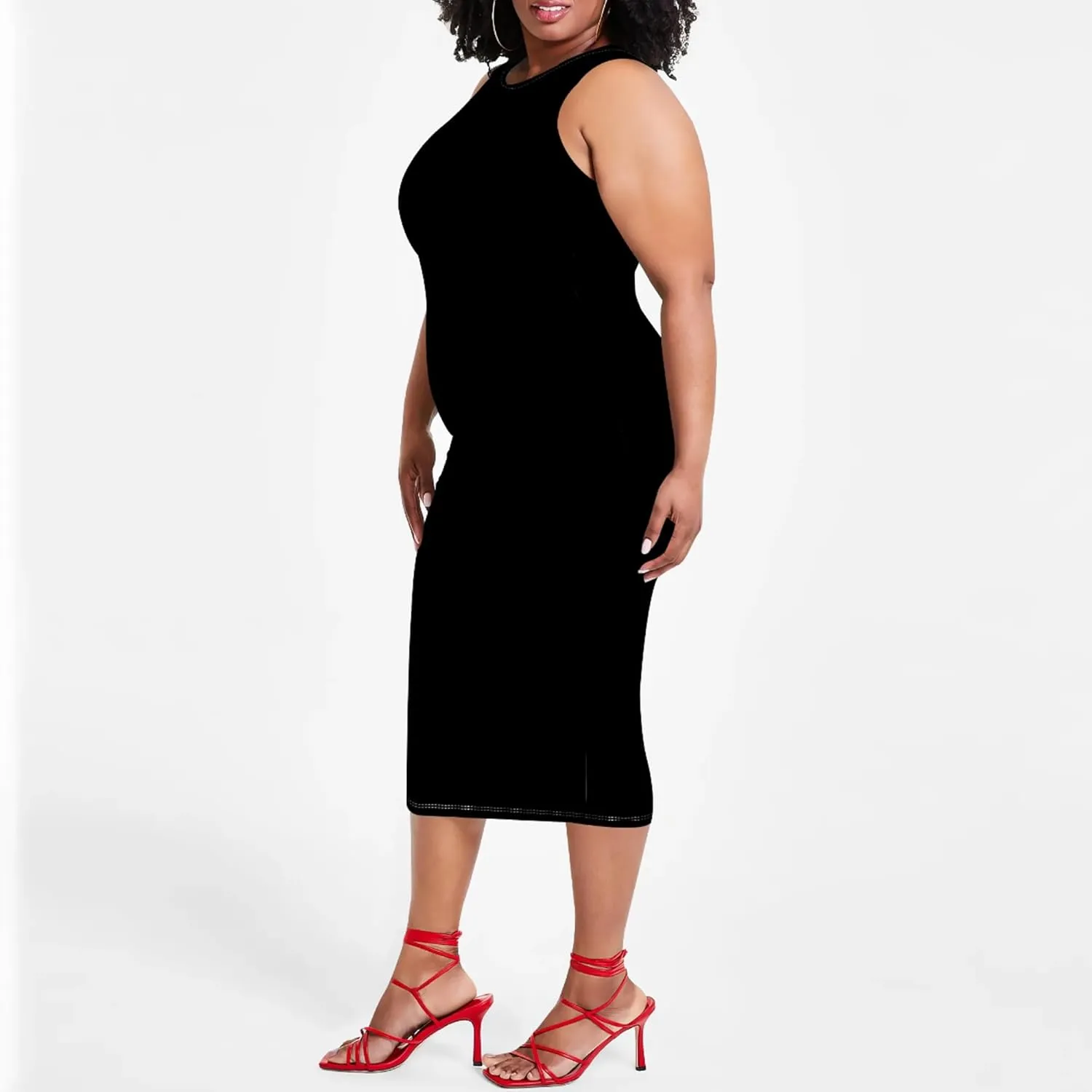Plus Size Sexy Bodycon Midi Dress for Women Summer Business Casual Tank Sleeveless Sundress Solid Dress XL-6XL
