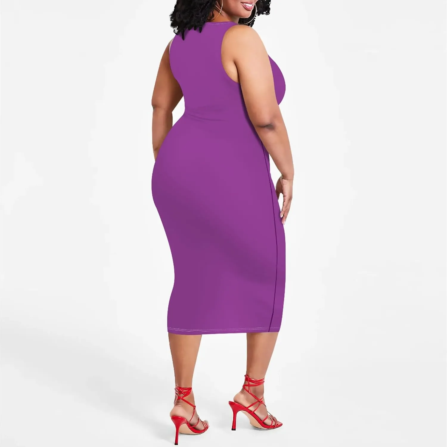 Plus Size Sexy Bodycon Midi Dress for Women Summer Business Casual Tank Sleeveless Sundress Solid Dress XL-6XL
