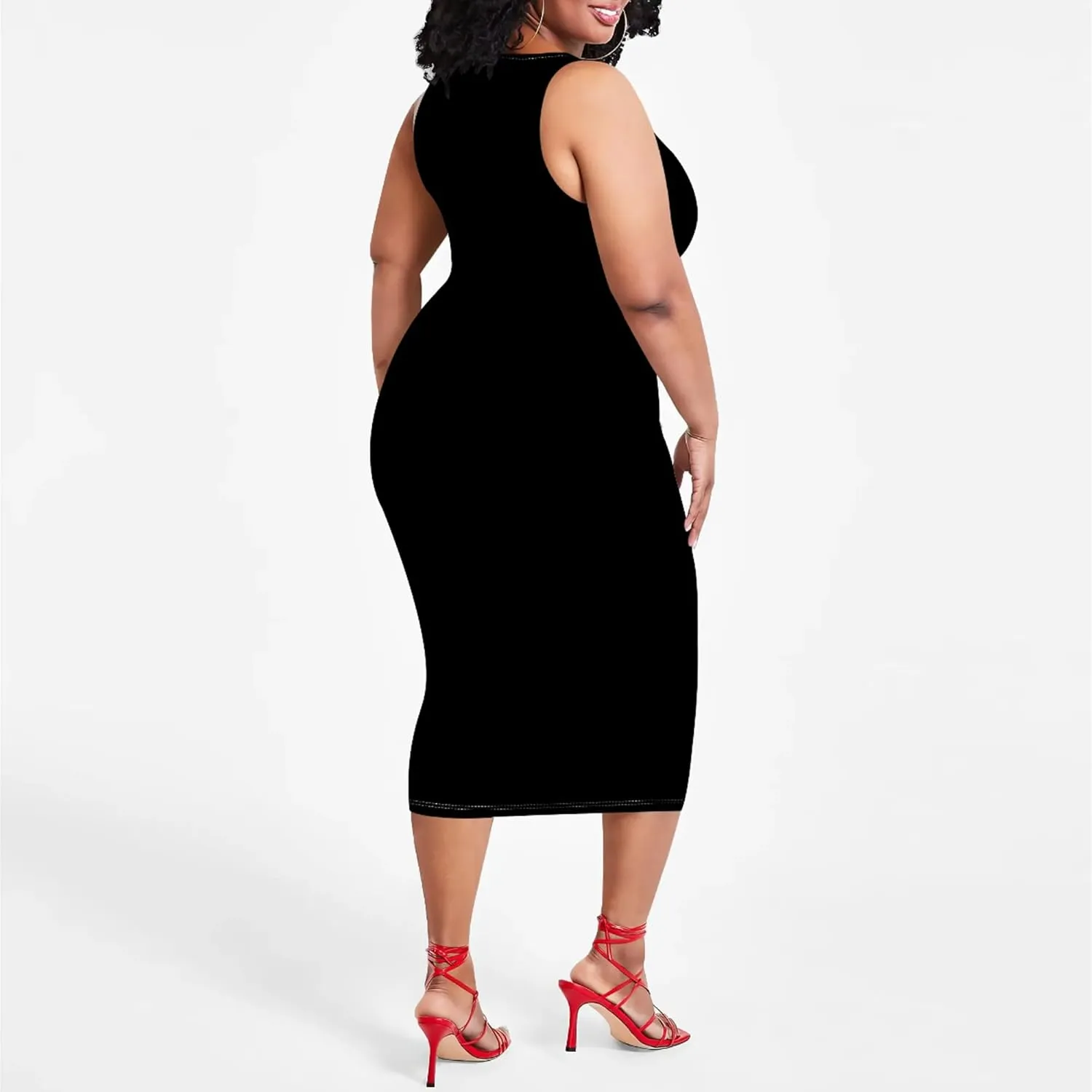 Plus Size Sexy Bodycon Midi Dress for Women Summer Business Casual Tank Sleeveless Sundress Solid Dress XL-6XL