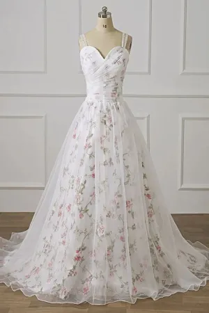 Promfast A Line Floral Appliques Pleated Off White Prom Dresses Evening Dress PFP1854