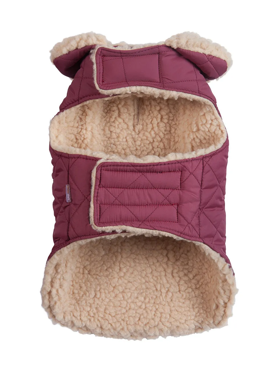 QUILTED SHEARLING BURGUNDY DOG JACKET