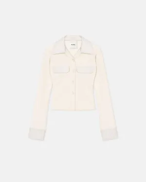 Rasima - Leather-Trimmed Ribbed-Jersey Shirt - Creme