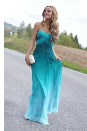 Real Beauty Peacock Green Gradient Ombre Chiffon Prom Dresses PFP1259