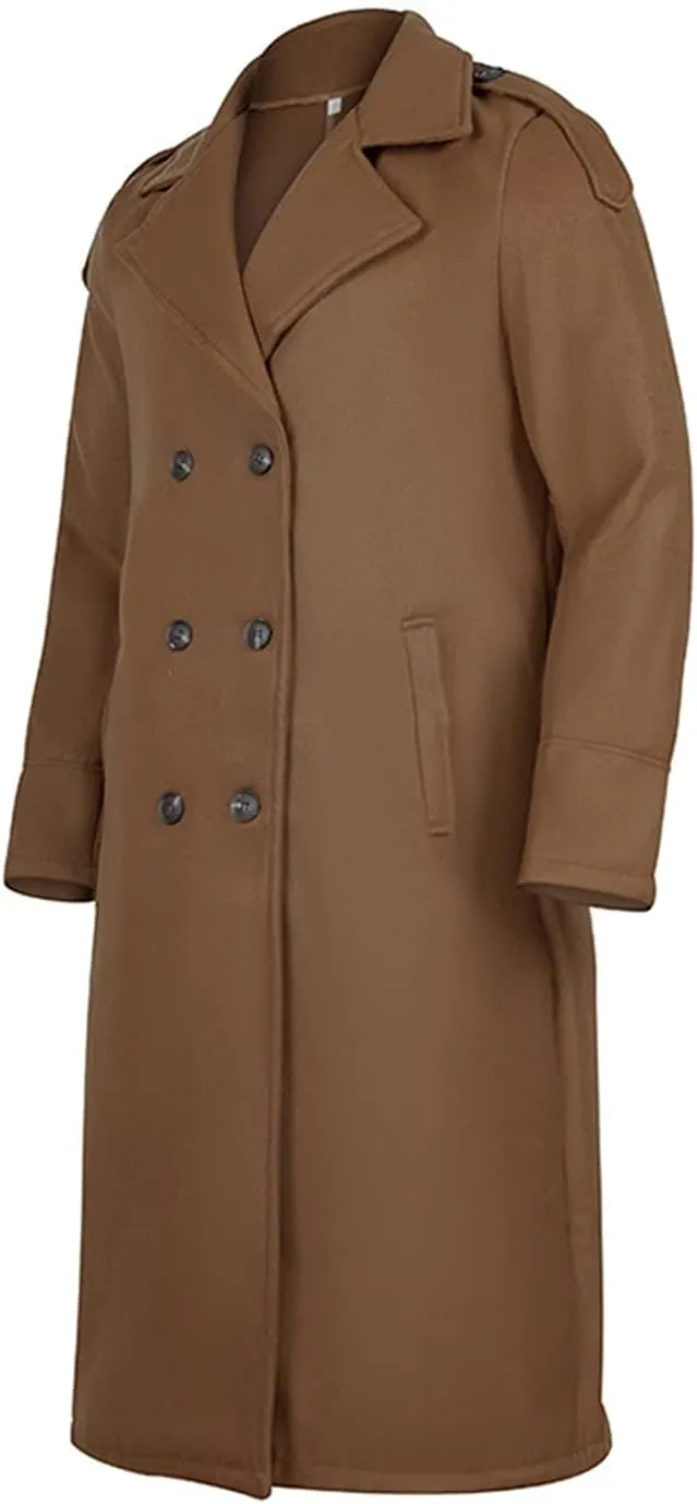 RINTONIX Men's Oversized Notched Long Faux Wool Blend Trench Coat Single Breasted Knee Length Lapel Winter Jacket