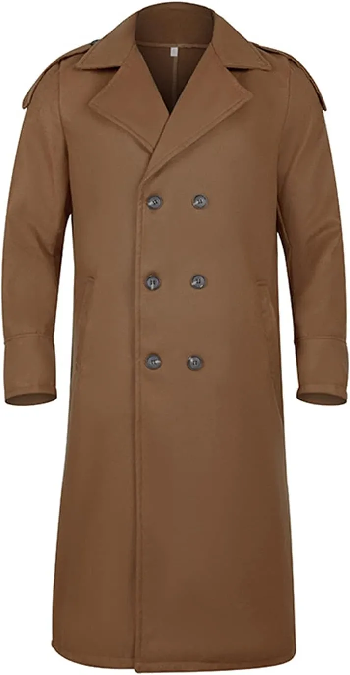 RINTONIX Men's Oversized Notched Long Faux Wool Blend Trench Coat Single Breasted Knee Length Lapel Winter Jacket