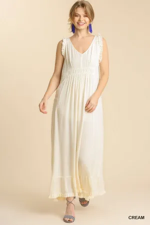 Ruffle Fringed Hem Detail V-Neck Sleeveless Maxi Dress