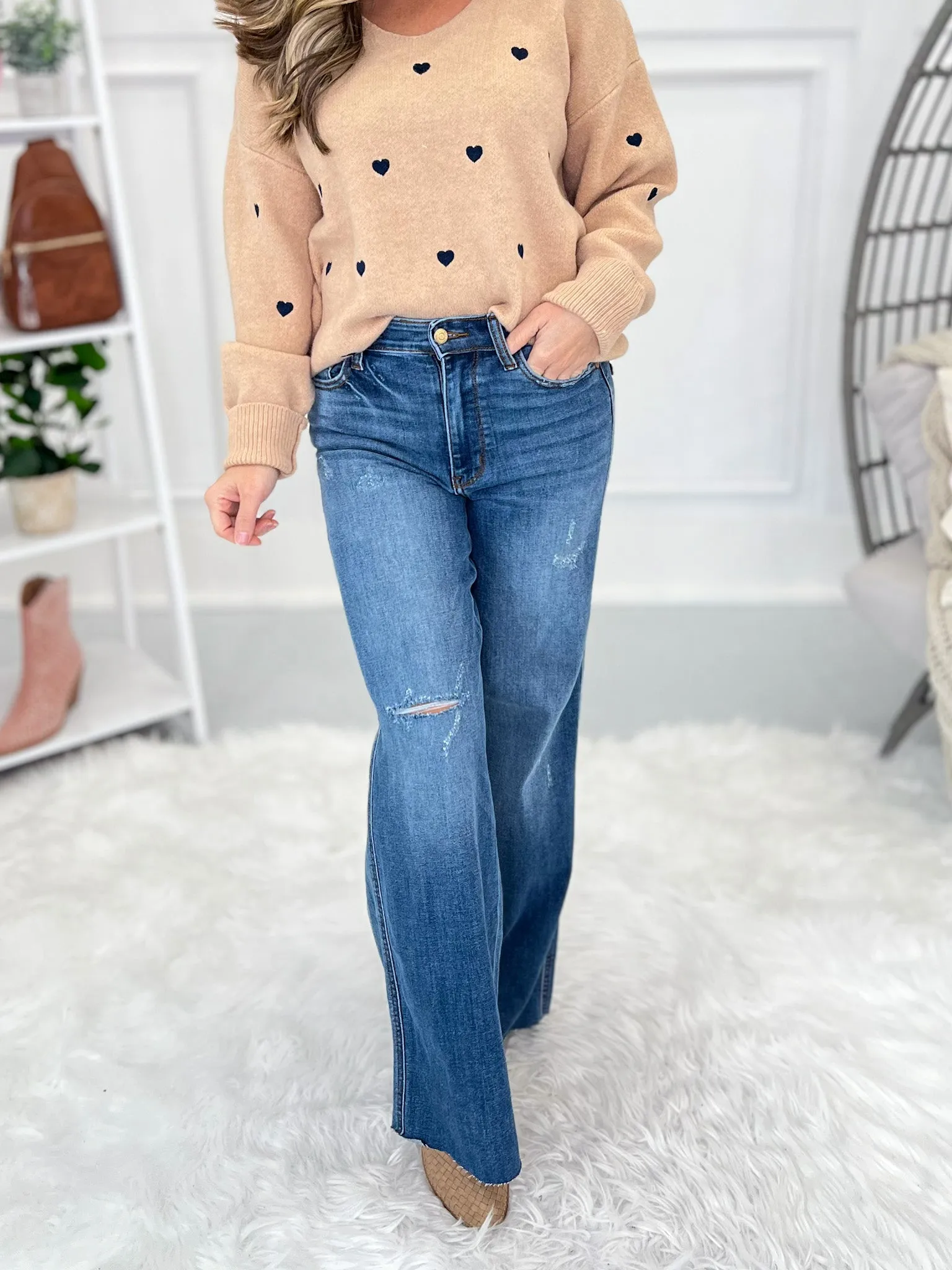 Rumor Has It - Judy Blue Retro Wide Leg Cuffed Jeans