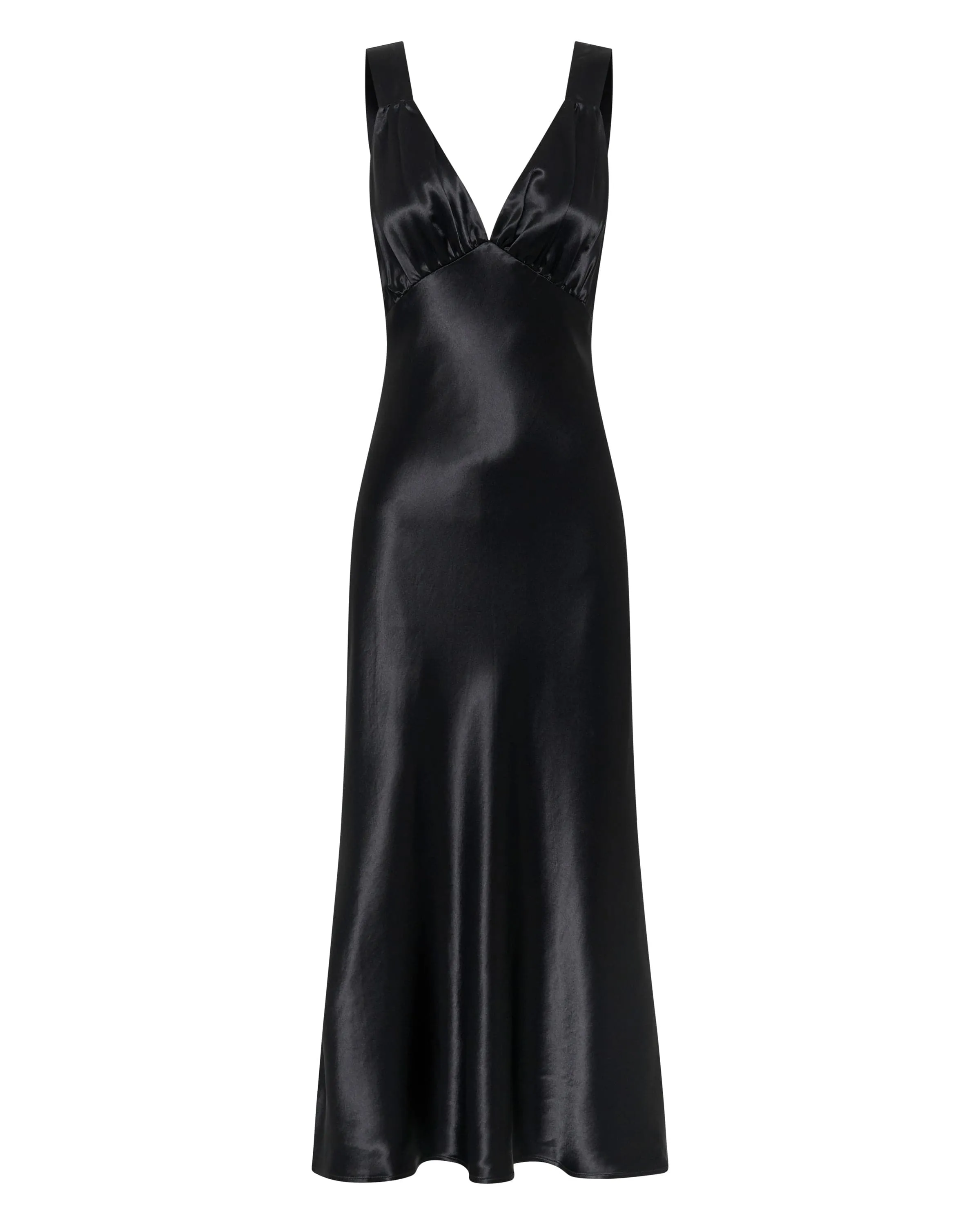 SATIN GATHER BRA BIAS SLIP | BLACK