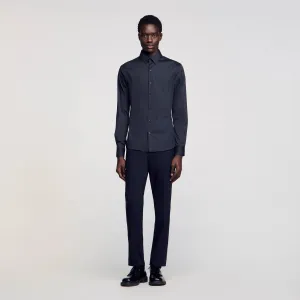 Seamless Stretch Fitted Stretch Cotton Shirt - Navy Blue
