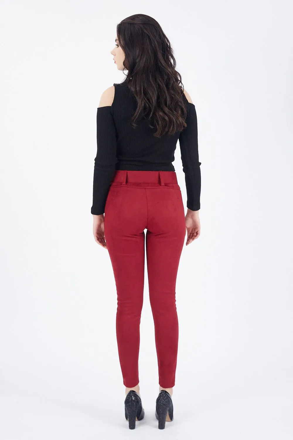 SNS Burgundy Slim Fit Suede Pants - Noordwijk