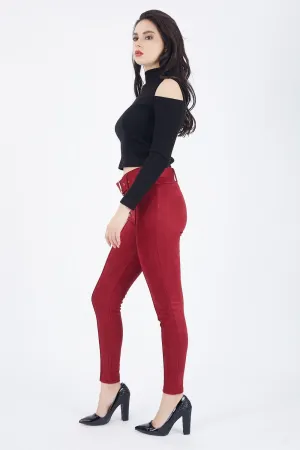 SNS Burgundy Slim Fit Suede Pants - Noordwijk
