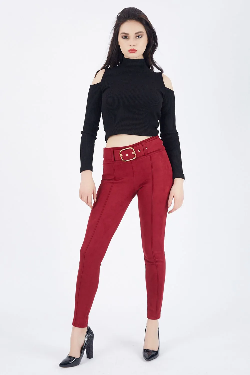 SNS Burgundy Slim Fit Suede Pants - Noordwijk