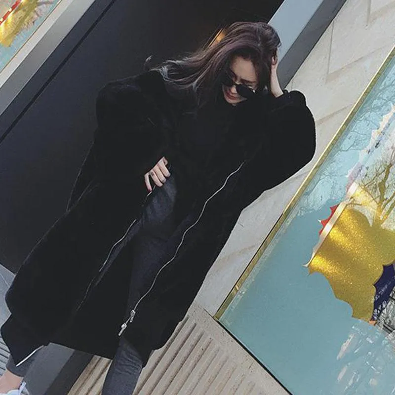 Thick Hooded Faux Fur Over Coat