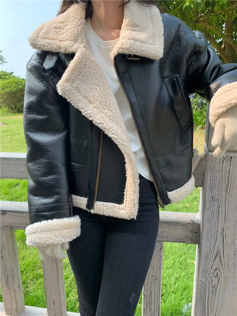 Thickened Warm Lamb Wool Coat Women Solid