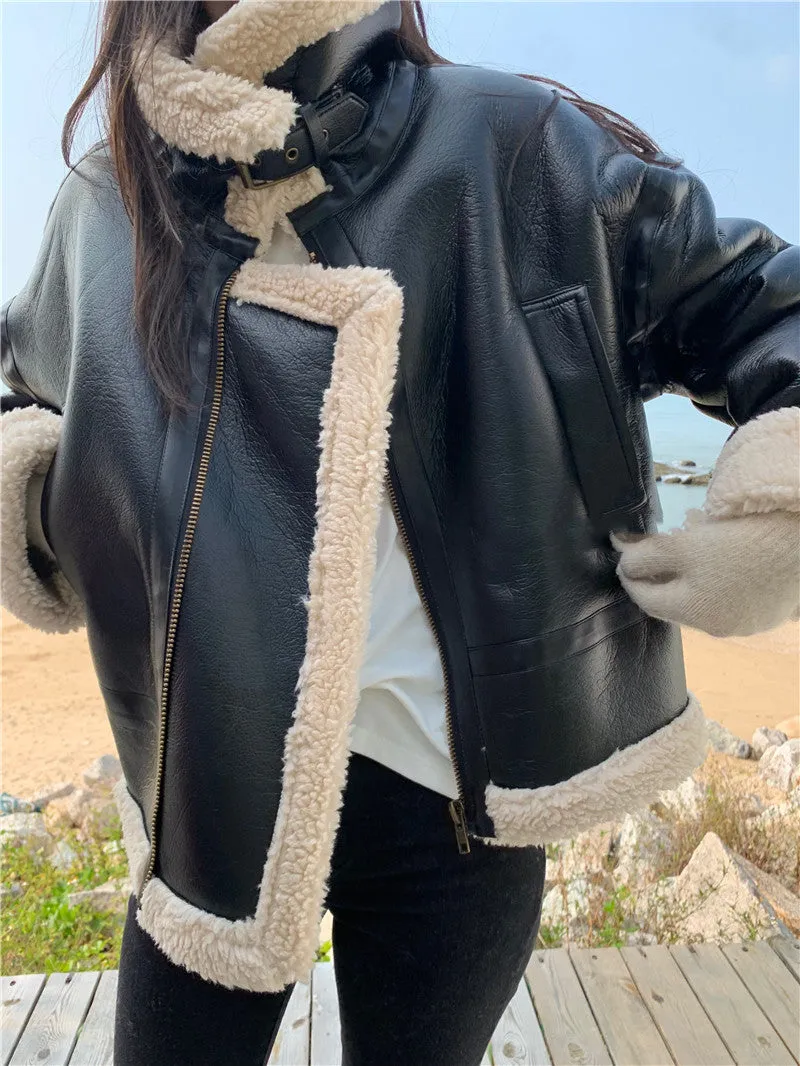 Thickened Warm Lamb Wool Coat Women Solid